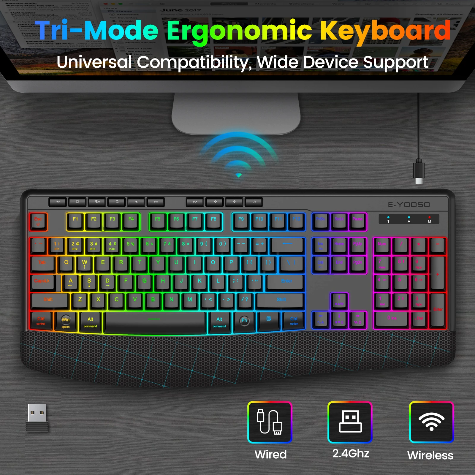Tri-Mode Wireless Gaming Keyboard, Backlit, Ergonomic - Image 8