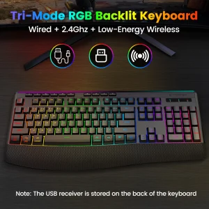 Tri-Mode Wireless Gaming Keyboard, Backlit, Ergonomic - Thumbnail Image 4