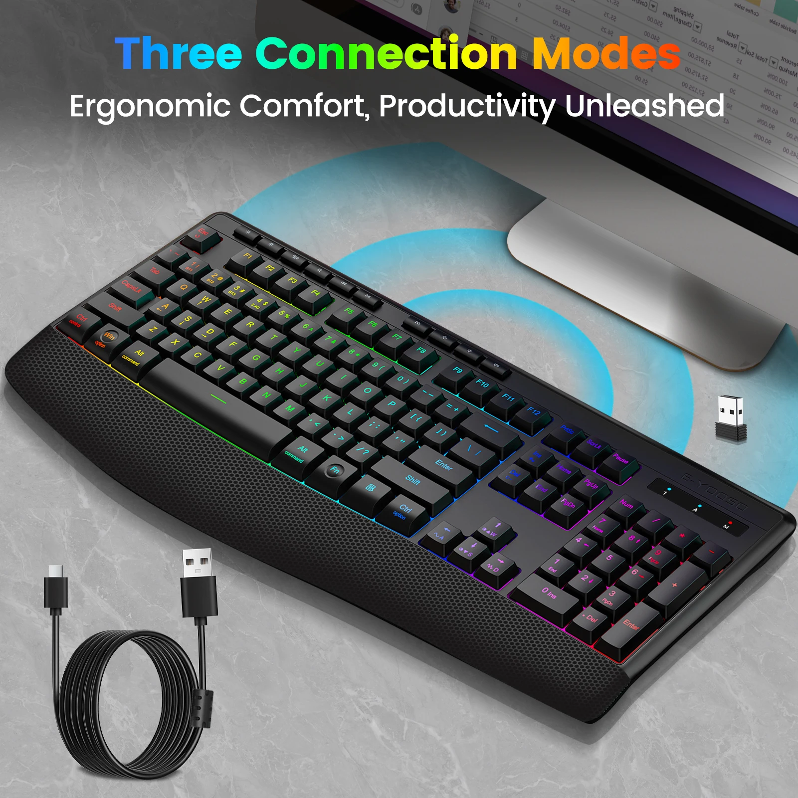 Tri-Mode Wireless Gaming Keyboard, Backlit, Ergonomic - Image 5