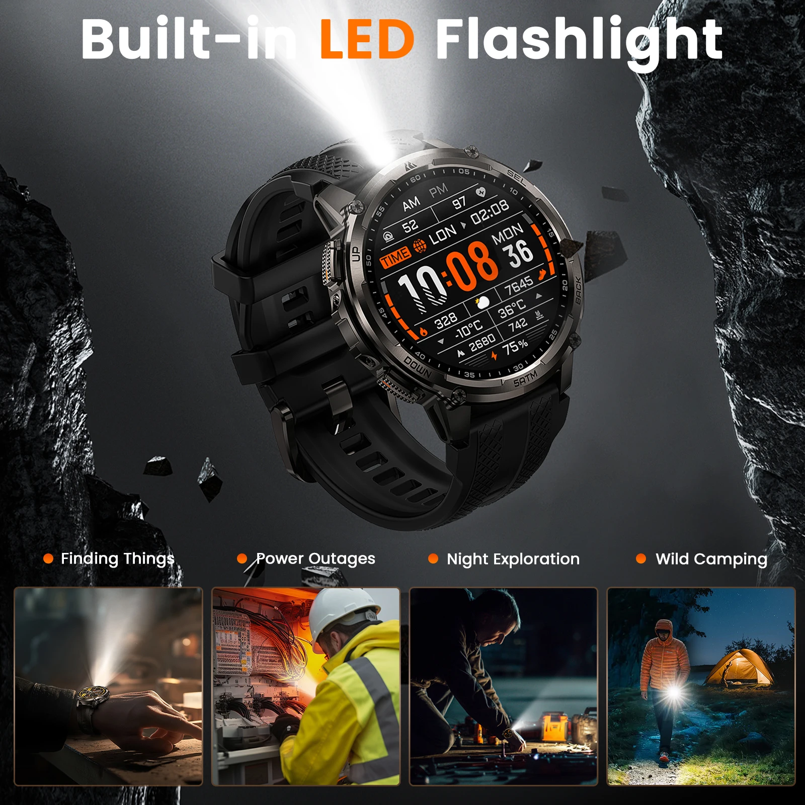 Smartwatch Men’s Outdoor w Flashlight, Waterproof - Image 5