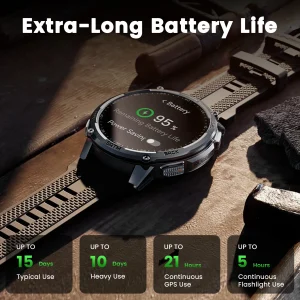 Smartwatch Men’s Outdoor w Flashlight, Waterproof - Thumbnail Image 4
