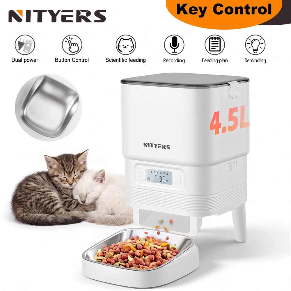 4.5L Automatic Cat Feeder Stainless Steel Bowl - Image 1